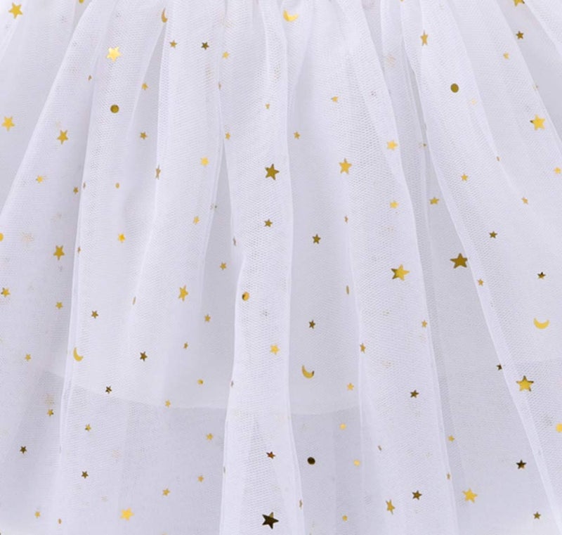 Tortoise & Rabbit Toddlers Girls Sparkle Tulle Tutu Skirt with Sequins Stars Moon Sun (White, 1-2years) - Image 3